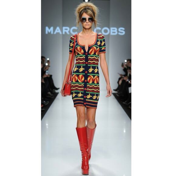 Marc by Marc Jacobs Dress Womens Size 4 Y2K Short Sleeve Mini Sweater Multi - Picture 1 of 8